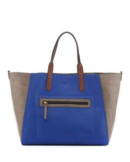 Zip Front Colorblocked Reversible Tote Bag, Royal Blue/Gray/Black