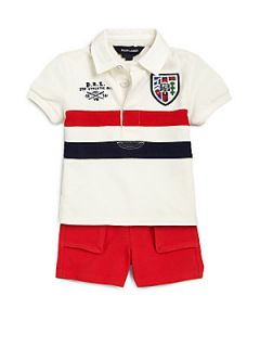 Ralph Lauren Infants Two Piece Rugby Polo Shirt & Shorts Set   White Red