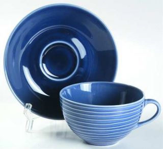 Crate & Barrel China Studio Blue Flat Cup & Saucer Set, Fine China Dinnerware  