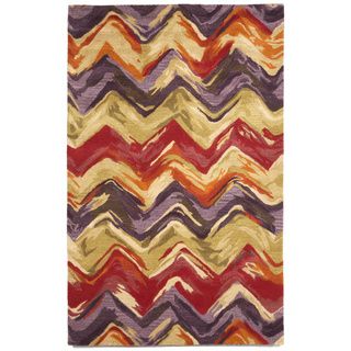 Painterly Crimson/ Lilac Indoor Wool Rug (8 X 10)