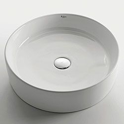 Kraus Sleek Round Ceramic Vessel Sink And Drain