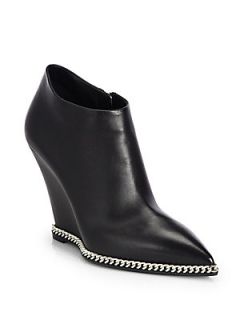 Giuseppe Zanotti Leather Chain Trimmed Wedge Ankle Boots   Nero
