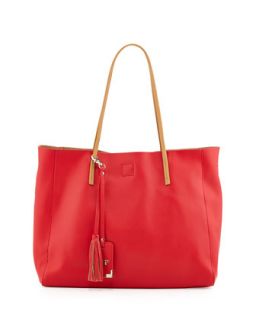 Faux Leather Contrast Shopper Bag, Coral