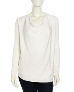 Long Sleeve Cowl Neck Linen Sweater, White