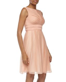 Sleeveless Pleated Fit And Flare Gauze Dress, Pink