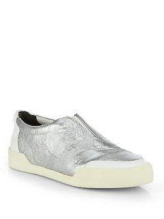 3.1 Phillip Lim Morgan Metallic Leather Low Top Sneakers   Silver White