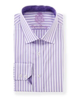 Vertical Stripe Long Sleeve Dress Shirt, Purple