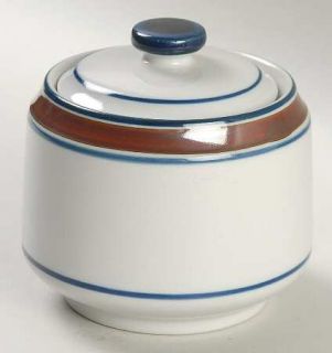 Salem Georgetown Sugar Bowl & Lid, Fine China Dinnerware   Brown Band,Blue Rings