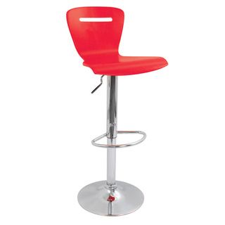 H2 Wood Hydraulic Red Barstool (RedMaterials Wood, chromeHardware finish ChromeNumber of stools OneStool Height/Seat Height 23 to 32 inchesDimensions 41 inches high x 16 inches wide x 17 inches deepAssembly required )