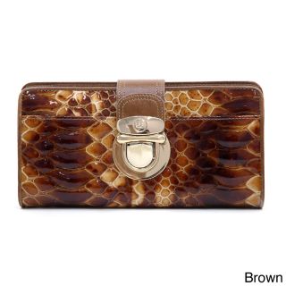 Anais Gvani Trendy Gold Buckled Snakeskin Genuine Leather Bi fold Wallet
