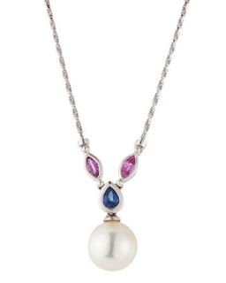 South Sea Pearl & Sapphire Pendant Necklace