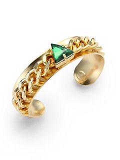 Crystal Chained Cuff Bracelet   Green