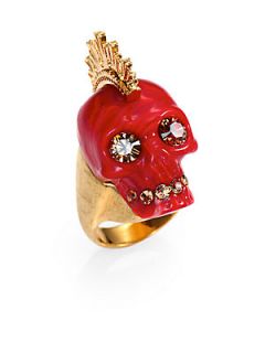 Alexander McQueen Crystal Skull Punk Ring   Red
