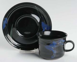Studio Nova Midnight Meadow Flat Cup & Saucer Set, Fine China Dinnerware   Black