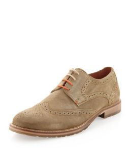 Perforated Suede Lace Up Shoe, Sand