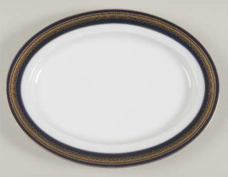 Noritake Vienna 13 Oval Serving Platter, Fine China Dinnerware   Blue Band, Gol