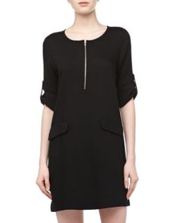 Long Sleeve Lightweight Jersey Dress, Black