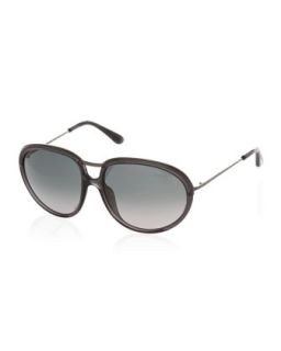 Bridge Detail Oval Sunglasses, Gray