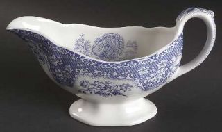 Spode Festival Blue Gravy Boat, Fine China Dinnerware   Blue/White,Turkey,Flower