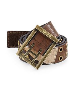 Shinnecock Calfhair Paneled Leather Belt   Brown