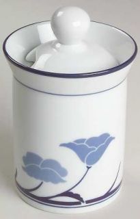 Dansk Belles Fleurs Blue Sugar Bowl & Lid, Fine China Dinnerware   Tivoli Line,