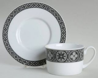 Studio Nova Crossings Flat Cup & Saucer Set, Fine China Dinnerware   Black And G