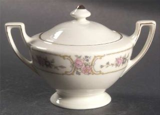 Johann Haviland Primrose Sugar Bowl & Lid, Fine China Dinnerware   Pink & Blue F