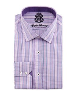 Plaid Long Sleeve Dress Shirt, Purple