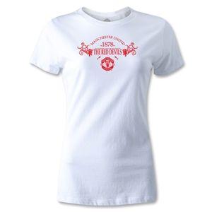 hidden Manchester United 1878 Womens T Shirt (White)