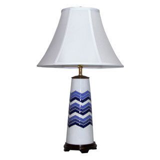 Blue And White Chevron ZigZag Flamestitch Ceramic Table Lamp