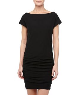 Cap Sleeve Ruched Jersey Dress, Black