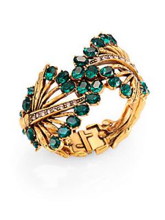 Oscar de la Renta Jeweled Leaf Cuff Bracelet   Emerald