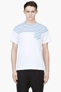 Sacai White And Blue Striped T_shirt