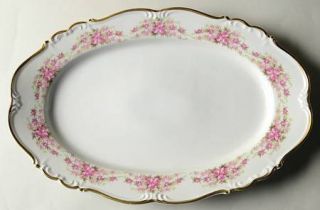 Grace Dresden Rose 13 Oval Serving Platter, Fine China Dinnerware   Pink Roses