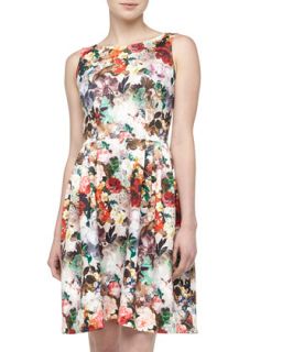 Sleeveless Fit And Flare Floral Print Poplin Dress, Luxury Floral