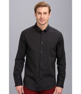 Elie Tahari Steve Shirt   Mixed Media Stripe Mens Long Sleeve Button Up (Black)