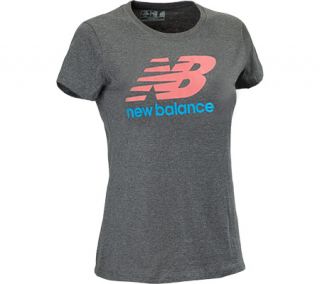 Womens New Balance Large Logo Tee WET3149   Heather Grey Short Sleeve Shirts