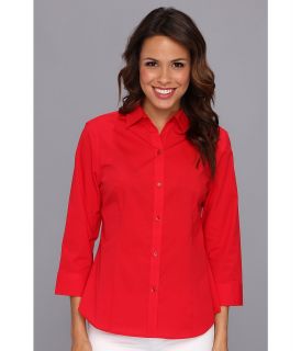 Jones New York 3/4 Sleeve Button Front Shirt Womens Long Sleeve Button Up (Red)