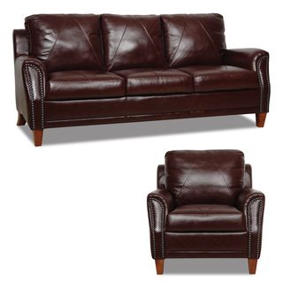 Dark Burgundy Leather Sofa And Chair Set