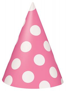 Hot Pink with White Polka Dots Cone Hats