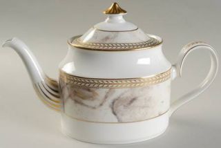 Minton Alabaster & Gold Teapot & Lid, Fine China Dinnerware   Gold Laurel Inner