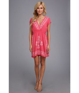 Angie Solid Embroidered Dress Womens Dress (Coral)