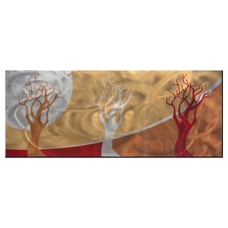 Belle Golden Seasons Abstract Metal Wall Art (MediumSubject AbstractMatte Clear/GlossMedium Acrylic Ink Application on MetalImage dimensions 19 inches high x 48 inches wide x 0.5 inch deep (overall)Outer dimensions 19 inches high x 48 inches wide x 0