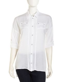 High Low Crepe Blouse, White