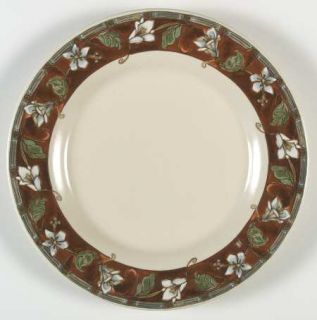 Pfaltzgraff Mission Flower Dinner Plate, Fine China Dinnerware   Rust Band, Whit