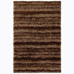 Handwoven Mandara Striped Brown Shag Rug (79 X 106) (Black, grey, beigePattern Shag Tip We recommend the use of a  non skid pad to keep the rug in place on smooth surfaces. All rug sizes are approximate. Due to the difference of monitor colors, some rug