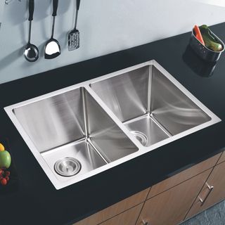 Water Creation Sssg u 3118a 31x18 inch 50/50 Stainless Steel Undermount Kitchen Sink Set