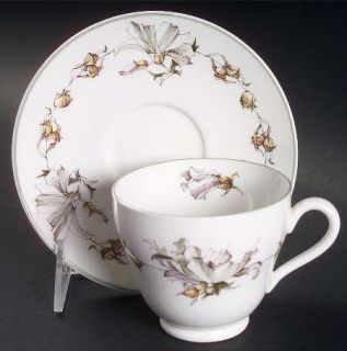 Spode Summerfield Footed Cup & Saucer Set, Fine China Dinnerware   White/Gray Fl