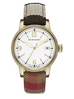 Burberry Utilitarian Goldtone Stainless Steel & House Check Strap Watch   Gold