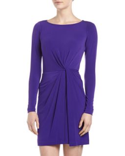 Long Sleeve Draped Jersey Dress, Purple